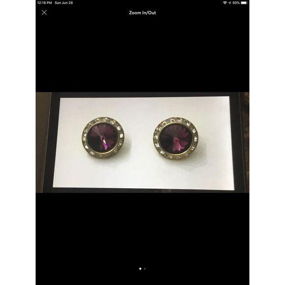 Round Amethyst & CZ Rondelle Earrings - Picture 1 of 2